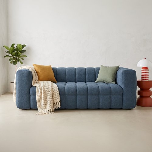 Canapé capitonné convertible 3 places en tissu chenille bleu foncé - ouverture express - Cester
