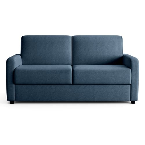 Canapé droit convertible 3 places en tissu chenille bleu foncé - ouverture express - Lumio