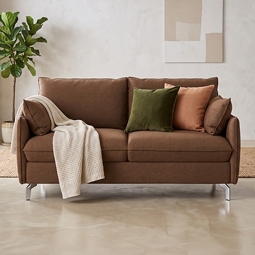 Canapé droit convertible 3 places en tissu chenille moka - ouverture express - Astoria