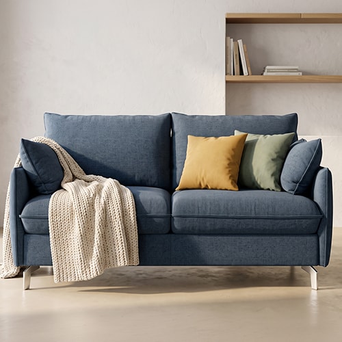 Canapé droit convertible 3 places en tissu chenille bleu foncé - ouverture express - Astoria