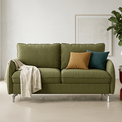 Canapé droit convertible 3 places en tissu chenille vert olive - ouverture express - Novoli