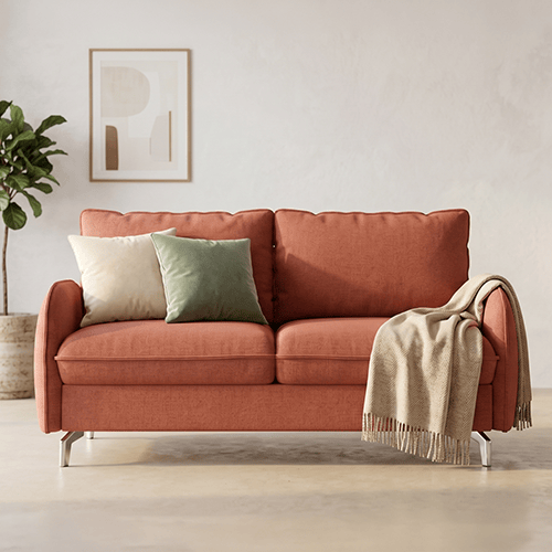 Canapé droit convertible 3 places en tissu chenille terracotta - ouverture express - Novoli
