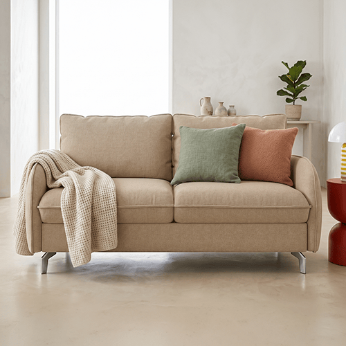 Canapé droit convertible 3 places en tissu chenille taupe - ouverture express - Novoli