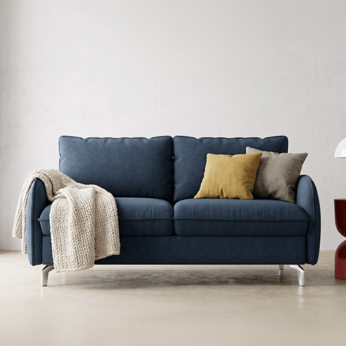 Canapé droit convertible 3 places en tissu chenille bleu foncé - ouverture express - Novoli