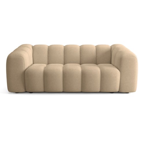 Canapé capitonné convertible 3 places en tissu chenille taupe - ouverture express - Belleville