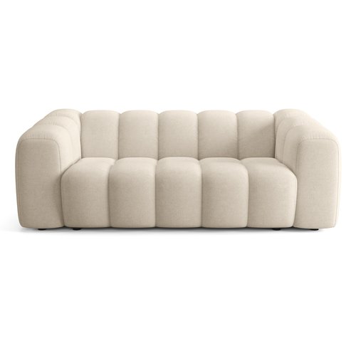Canapé capitonné 3 places en tissu chenille beige - Belleville