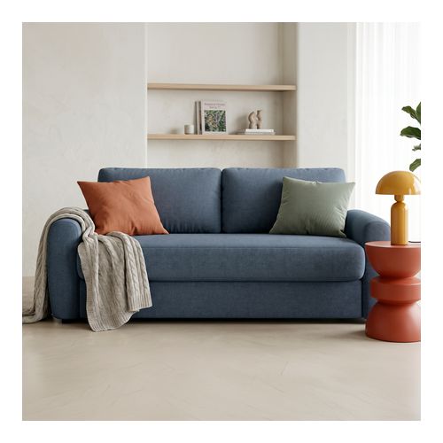 Canapé droit convertible 3 places en tissu chenille bleu foncé - ouverture express - Salvia