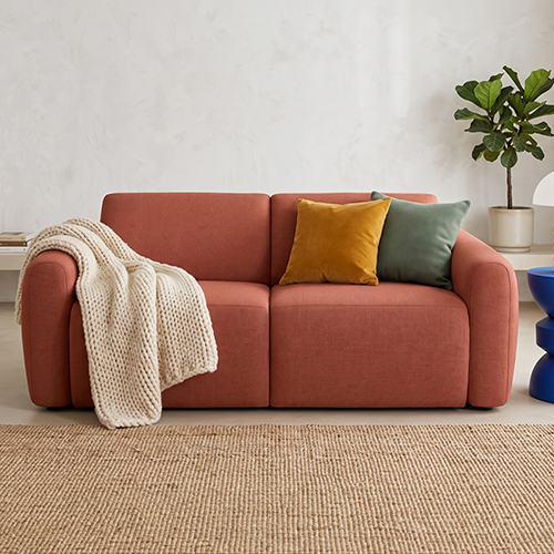 Canapé droit convertible 3 places en tissu chenille terracotta - ouverture express - Suzie
