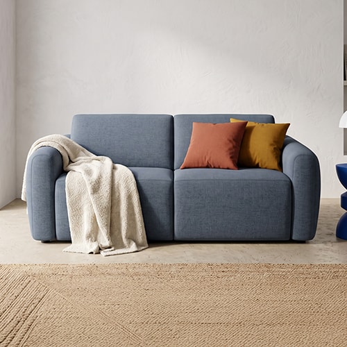 Canapé droit convertible 3 places en tissu chenille bleu foncé - ouverture express - Suzie
