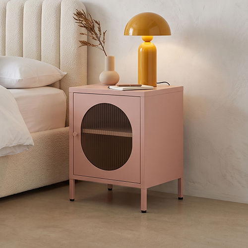 Table de chevet 1 porte en métal rose blush 40 cm - Ysia