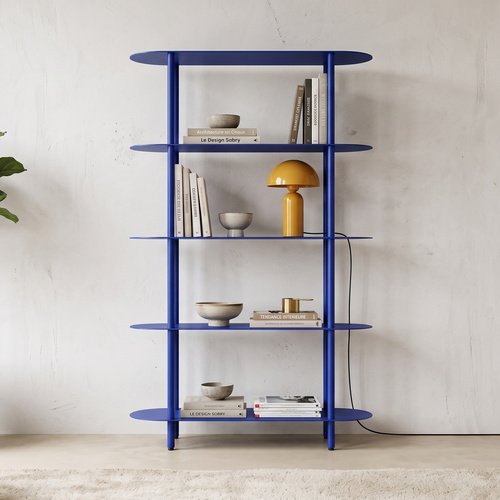 Etagère bibliothèque arrondie 5 niveaux en métal bleu électrique 90 cm - Ysia