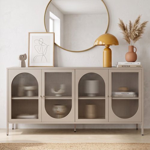 Buffet 4 portes en métal beige clair 160 cm - Ysia
