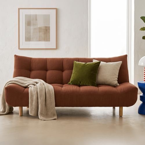 Canapé capitonné convertible 3 places en tissu chenille terracotta - Bumpy