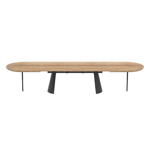 Table à manger ovale extensible 8/16 pers. effet bois et piètement noir 206/406x103 cm - Douro