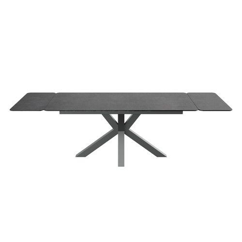 Table à manger rectangulaire extensible 8/10 pers. en céramique gris anthracite et piètement noir 180/260x100 cm - Stromboli
