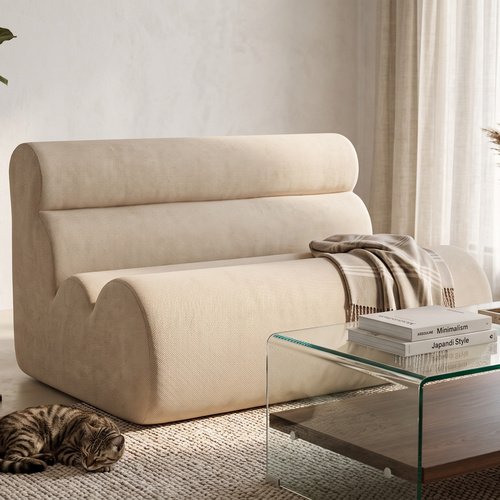 Banquette compressée 2 places en tissu chenille beige - Billie