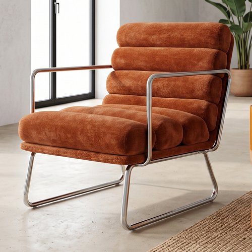 Fauteuil en tissu chenille terracotta - Vania