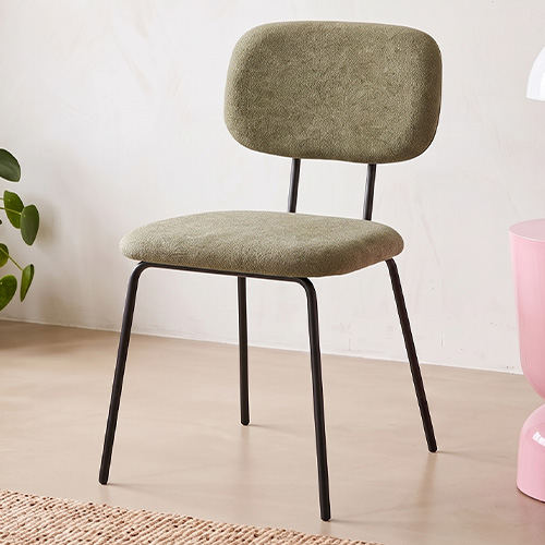 Lot de 4 chaises en tissu chenille vert et piètement noir - Lucie