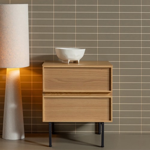 Table de chevet 2 tiroirs effet bois clair 45 cm - Tours