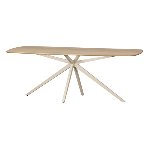Table à manger rectangulaire à bords arrondis en chêne clair, piètement étoile 220 cm - Tablo