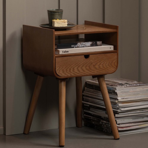 Table de chevet rétro 1 tiroir en bois 36 cm - Nils