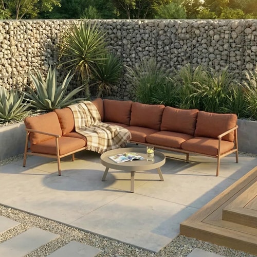 Salon de jardin d'angle modulable 5/6 places en aluminium terracotta - Cavero