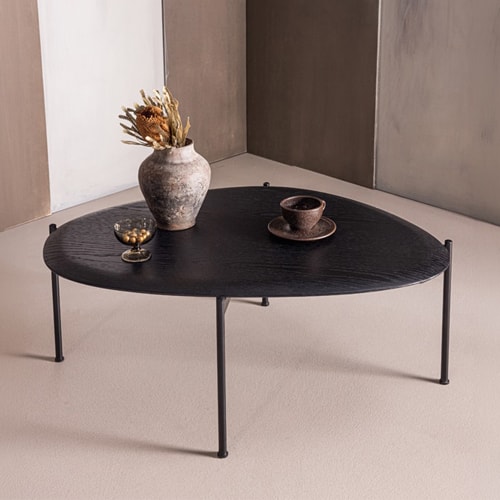 Table basse organique effet bois noir 92 cm - Kota