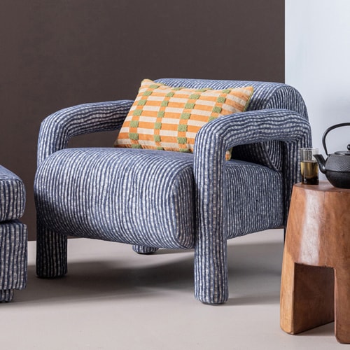 Fauteuil en tissu à motifs rayés gris/bleu - Lenny