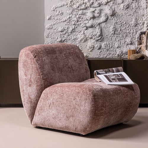 Fauteuil en velours effet craquelé rose poudré - Nomu
