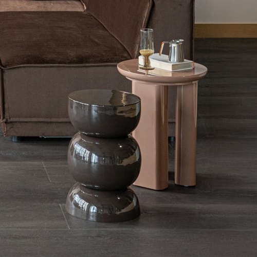 Table d'appoint ronde laquée vieux rose brillant Ø40 cm - Orivo