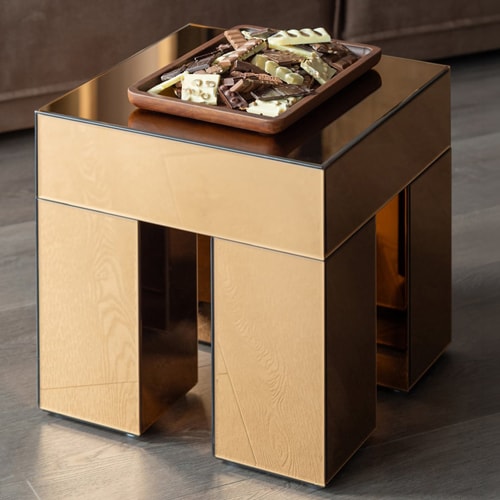 Table d'appoint carrée effet miroir bronze brun 45 cm - Mirrox