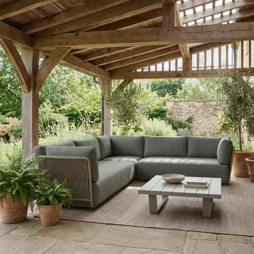 Salon de jardin d'angle 6 places en métal et corde tressée gris - Sora