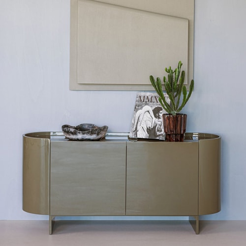 Meuble TV / Buffet arrondi laqué brillant vert 160 cm - Liora