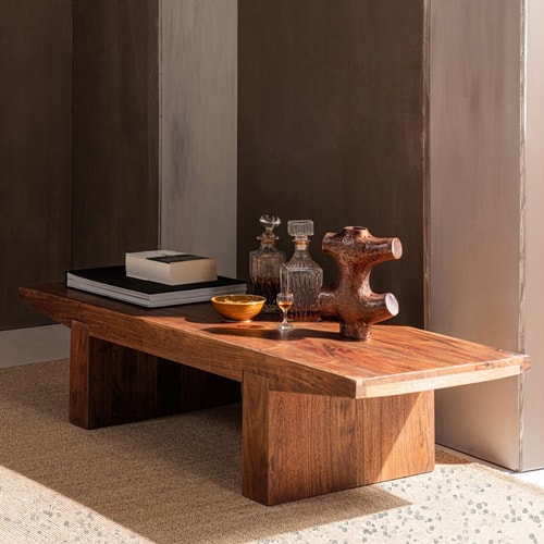 Table basse rectangulaire en bois massif brun 152 cm - Eron