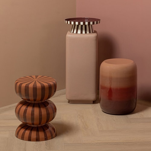 Table d'appoint en métal à rayures rose / brun Ø36 cm - Ravo