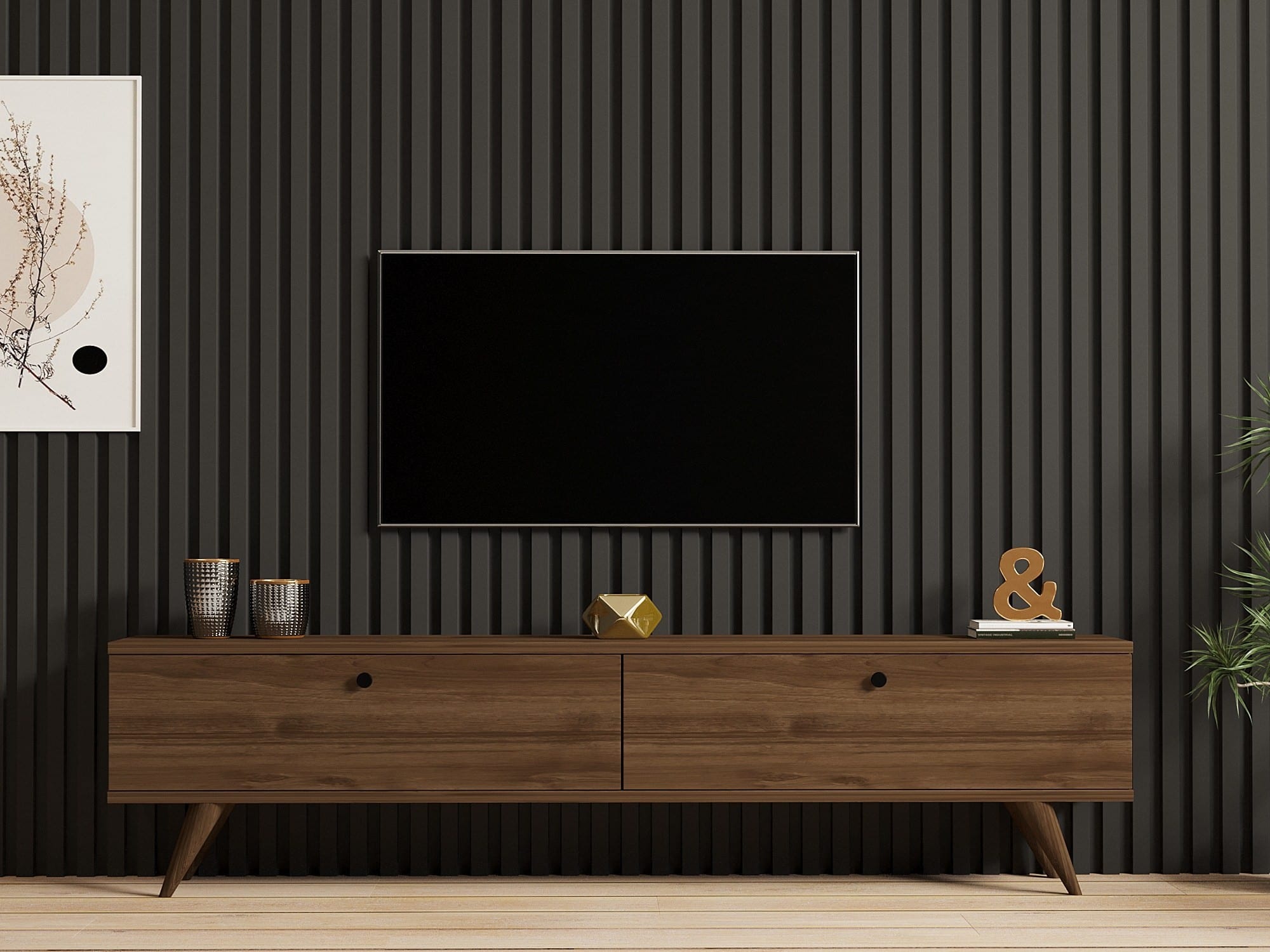 Meuble TV 2 portes effet Noyer 160 cm - Kea