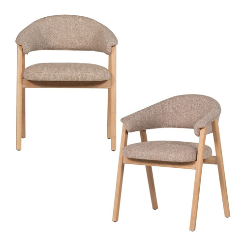 Lot de 2 chaises de salle à manger en bois et tissu bouclé beige - Tunar