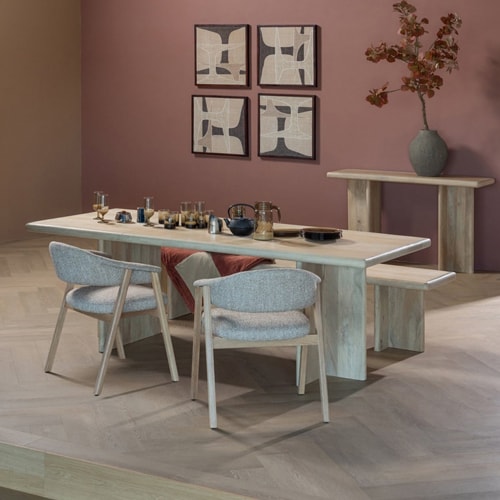 Lot de 2 chaises de salle à manger en bois et tissu bouclé beige - Tunar