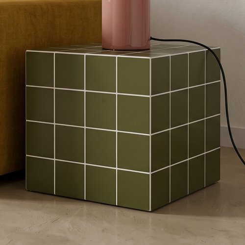 Bout de canapé cubique effet mosaïque vert olive 40 cm - Ibiza