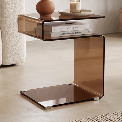 Table d'appoint en verre cintré caramel 42 cm - Fulvia