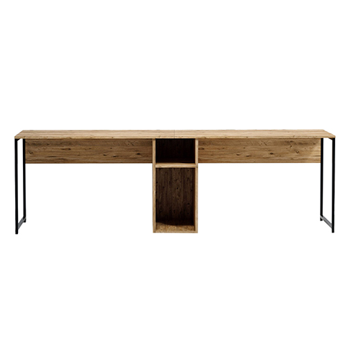 Bureau double avec rangement central effet bois, piètement noir 240 cm - Orsa