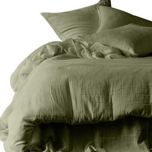 Lot de 2 Taies d'oreiller en gaze de coton lavé kaki 65 x 65 cm - Mykonos