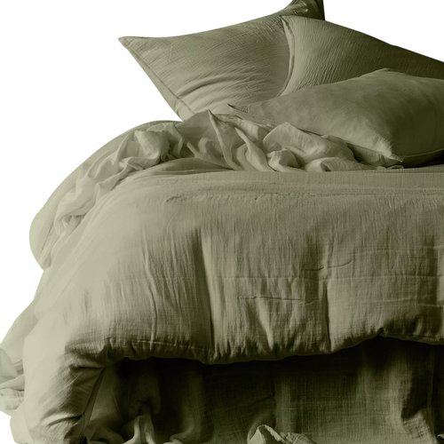 Housse de couette en gaze de coton lavé kaki 260 x 240 cm - Mykonos