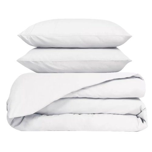 Ensemble Housse de couette & 2 taies d'oreiller en percale de coton blanc 240x220 cm - Venezia