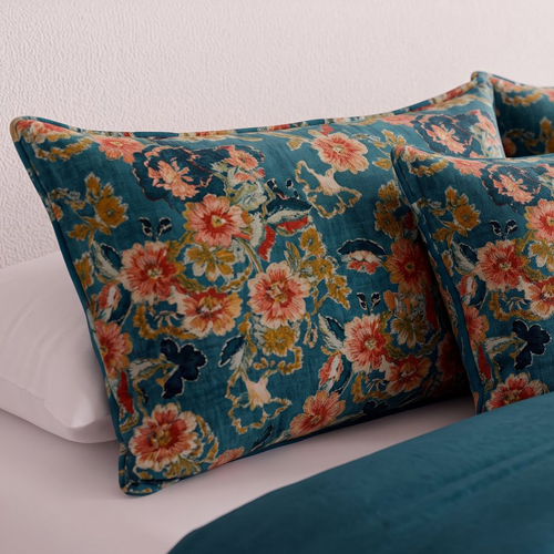 Housse de coussin en velours imprimé bleu de Prusse 45 x 45 cm - Boston