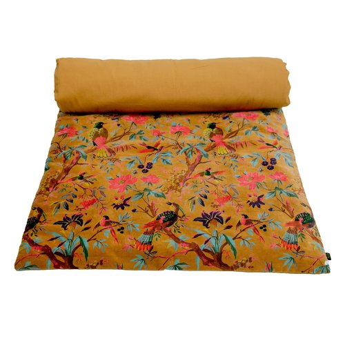 Housse d'Édredon chamois en Velours Imprimé Oiseaux 85 x 200 cm - Birdy