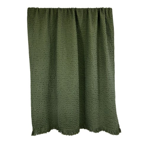 Plaid en coton effet nid d'abeille kaki 130 x 200 cm - Tempo