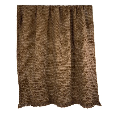 Plaid en coton effet nid d'abeille tabac 130 x 200 cm - Tempo