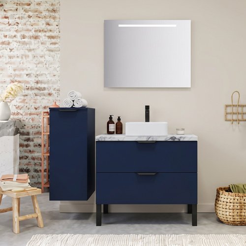 Meuble de salle de bain suspendu vasque à poser 90cm 2 tiroirs Marine - Venice
