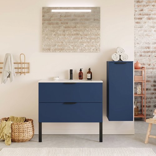 Meuble de salle de bain suspendu vasque intégrée 90cm 2 tiroirs Marine - Venice